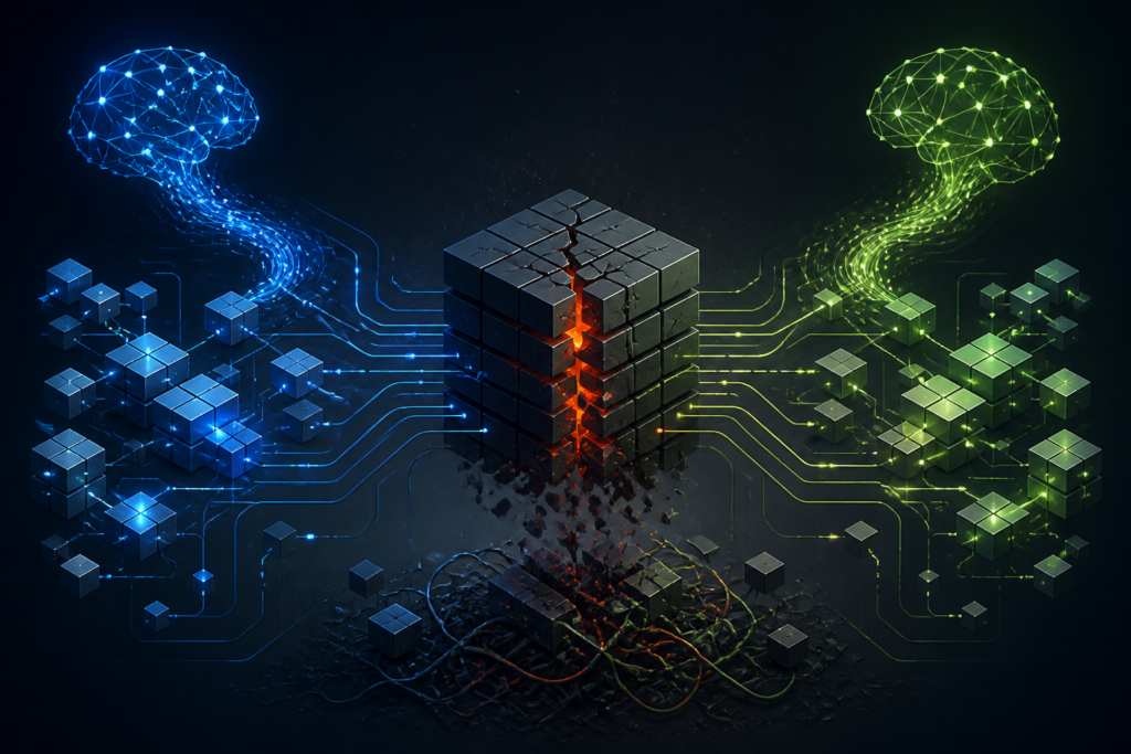 Two laptops using different AI assistants on one codebase