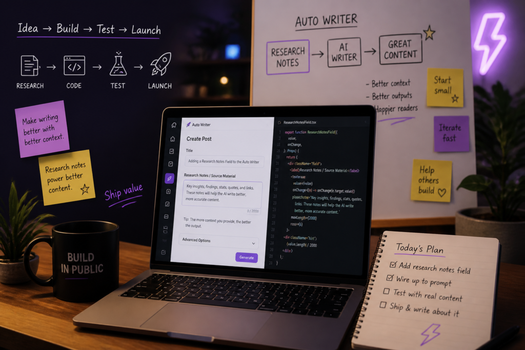 Research notes field in auto writer